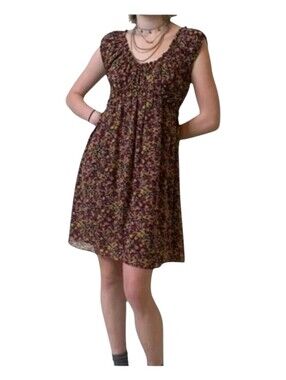 Suzi Chin Womens Autumnal Floral Print Garden Party Ruffled Whimsical Dress 6